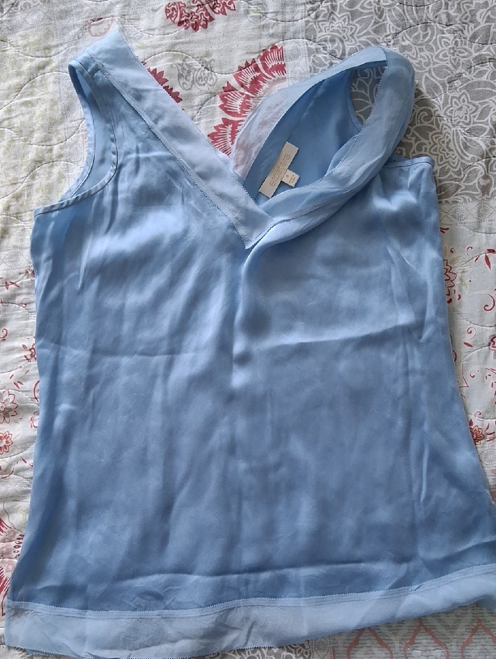 Light Blue V-Neck Sleeveless Silk Women’s Blouse